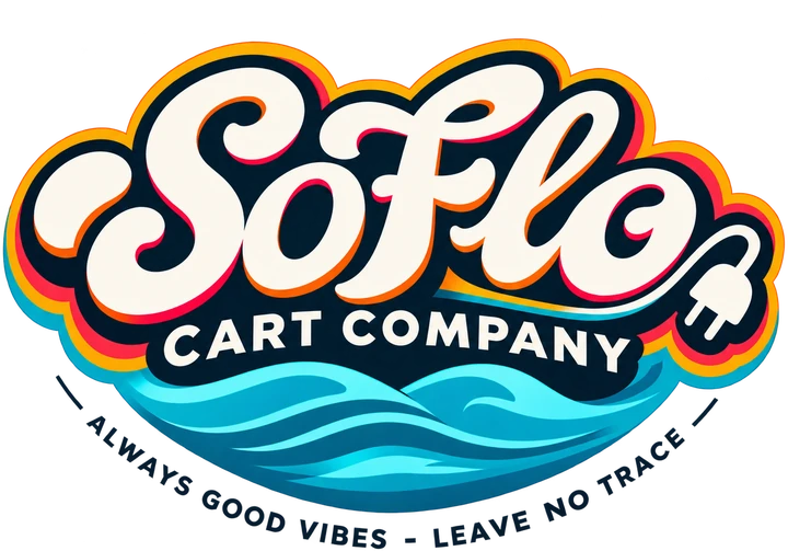 The SoFlo Cart Company logo: retro script lettering over a wave, with the motto Always Good Vibes — Leave No Trace.